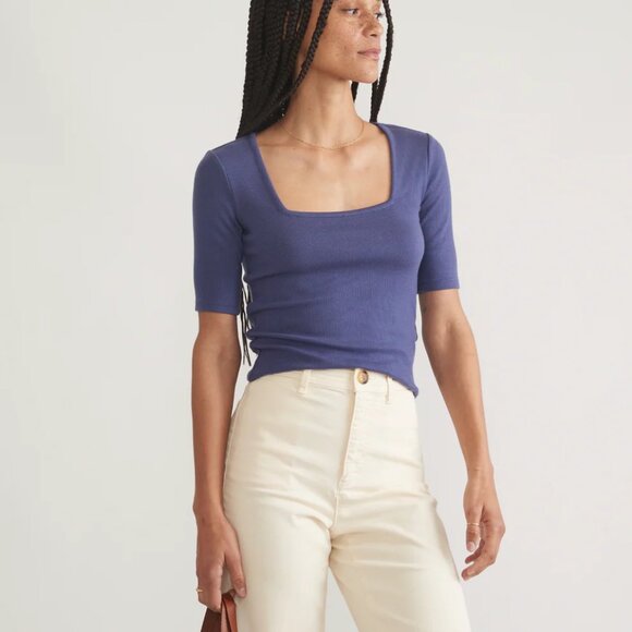 Marine Layer Lexi Rib Square Neck Top Skipper Blue XL - Picture 1 of 16